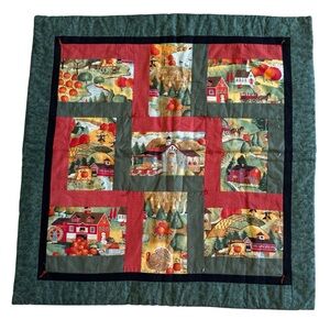 Handmade Lap Quilts Amish Barns 34” Square Pumpkin Turkey Apple Pie Fall
